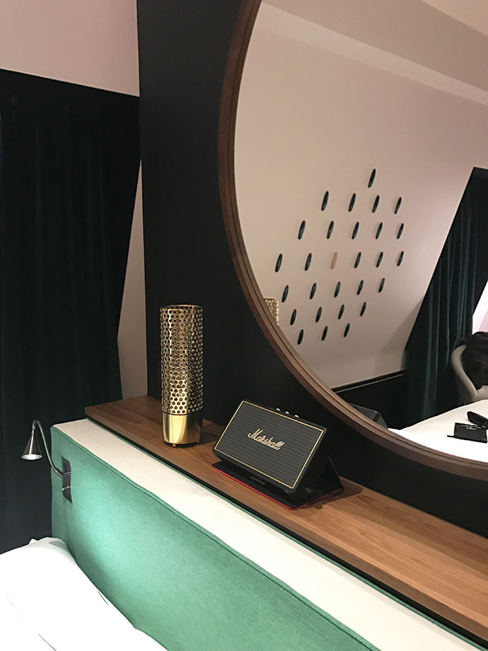 Le Roch Marshall speakers next to the bed that project throughout the room including in the hammam!