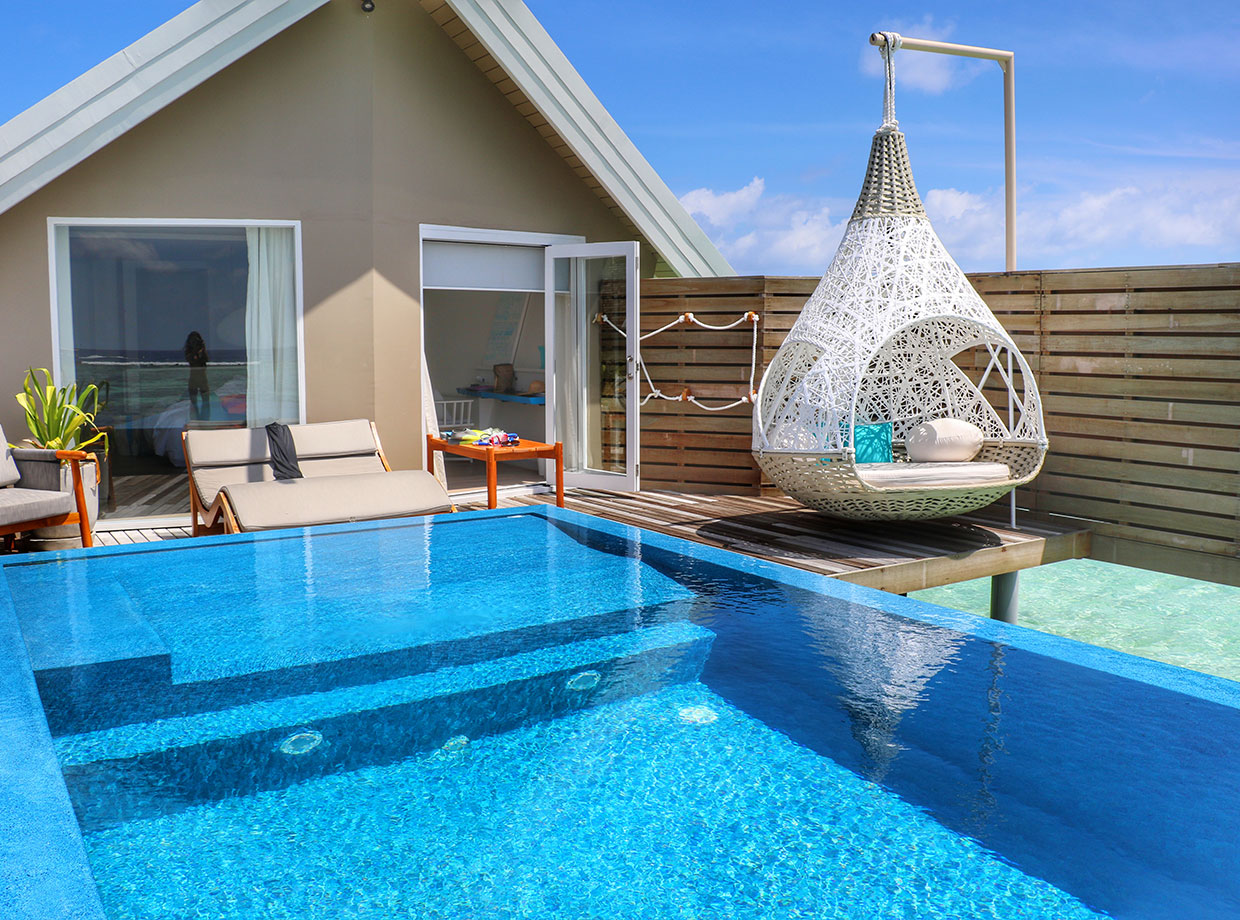 Lux* South Ari Atoll View from the pool at the Romantic Pool Water Villa.