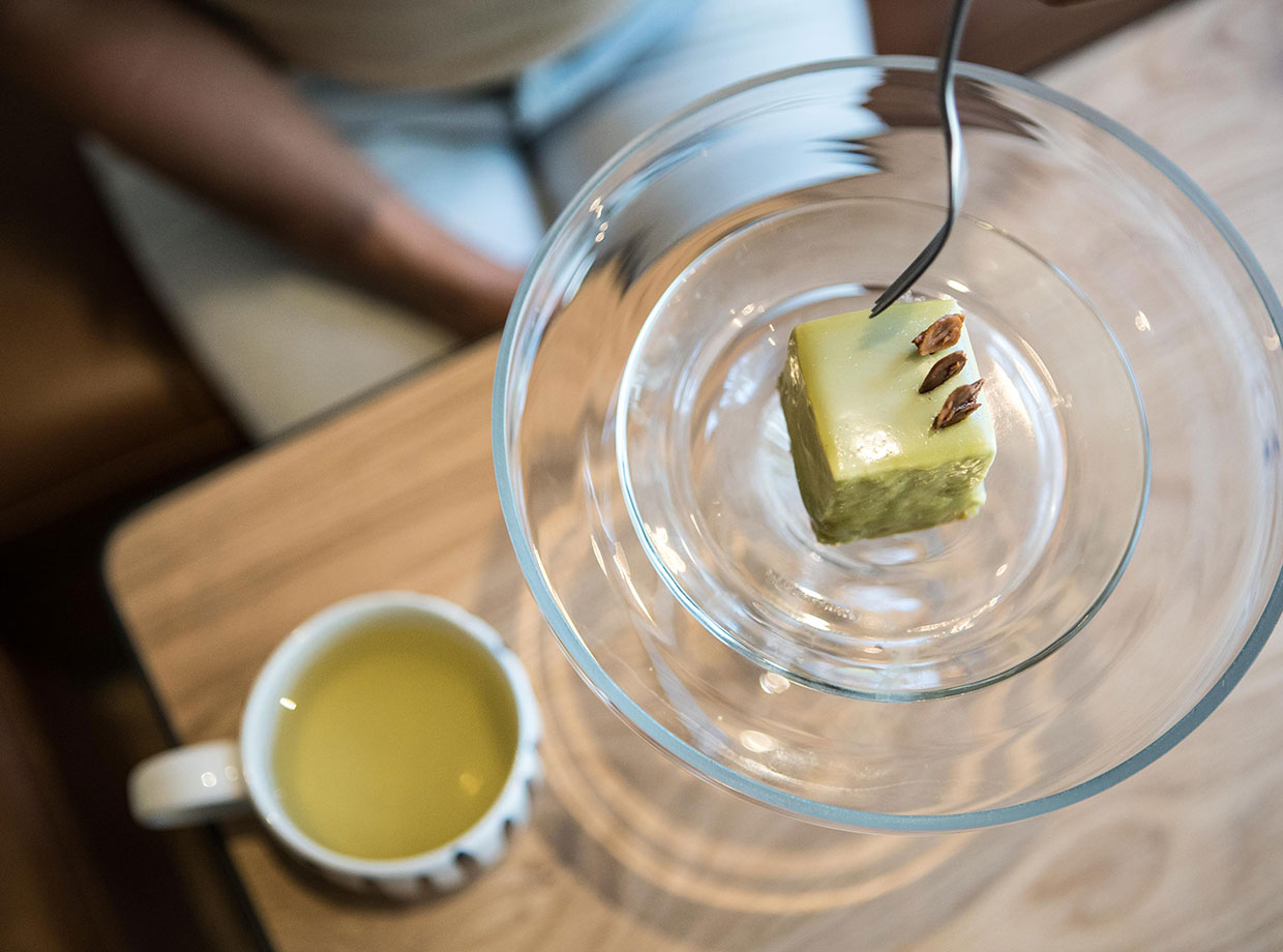 QT Melbourne One of the said treats (a matcha petit four) – delivered to your room for afternoon tea. 