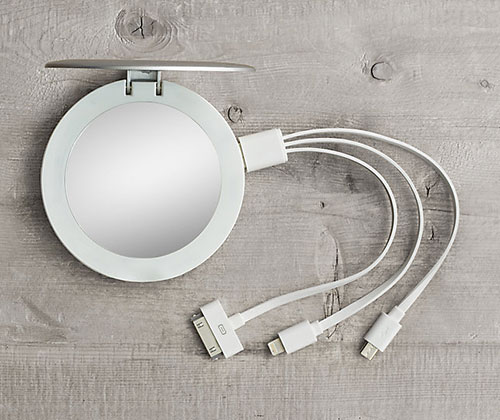 Travel size mirror and charger