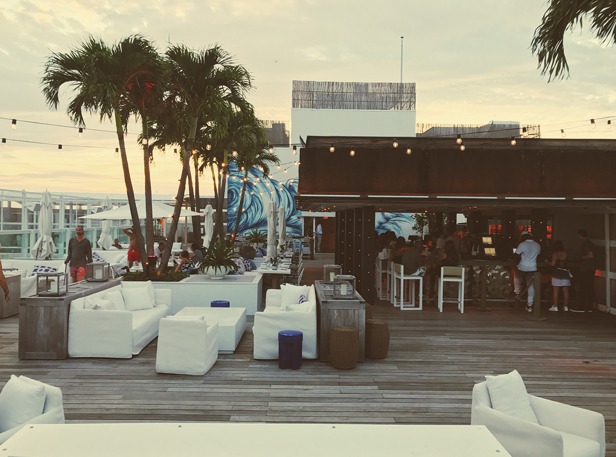 1 Hotel South Beach Rooftop lounge area, bar, and magnificent sunset viewing deck!