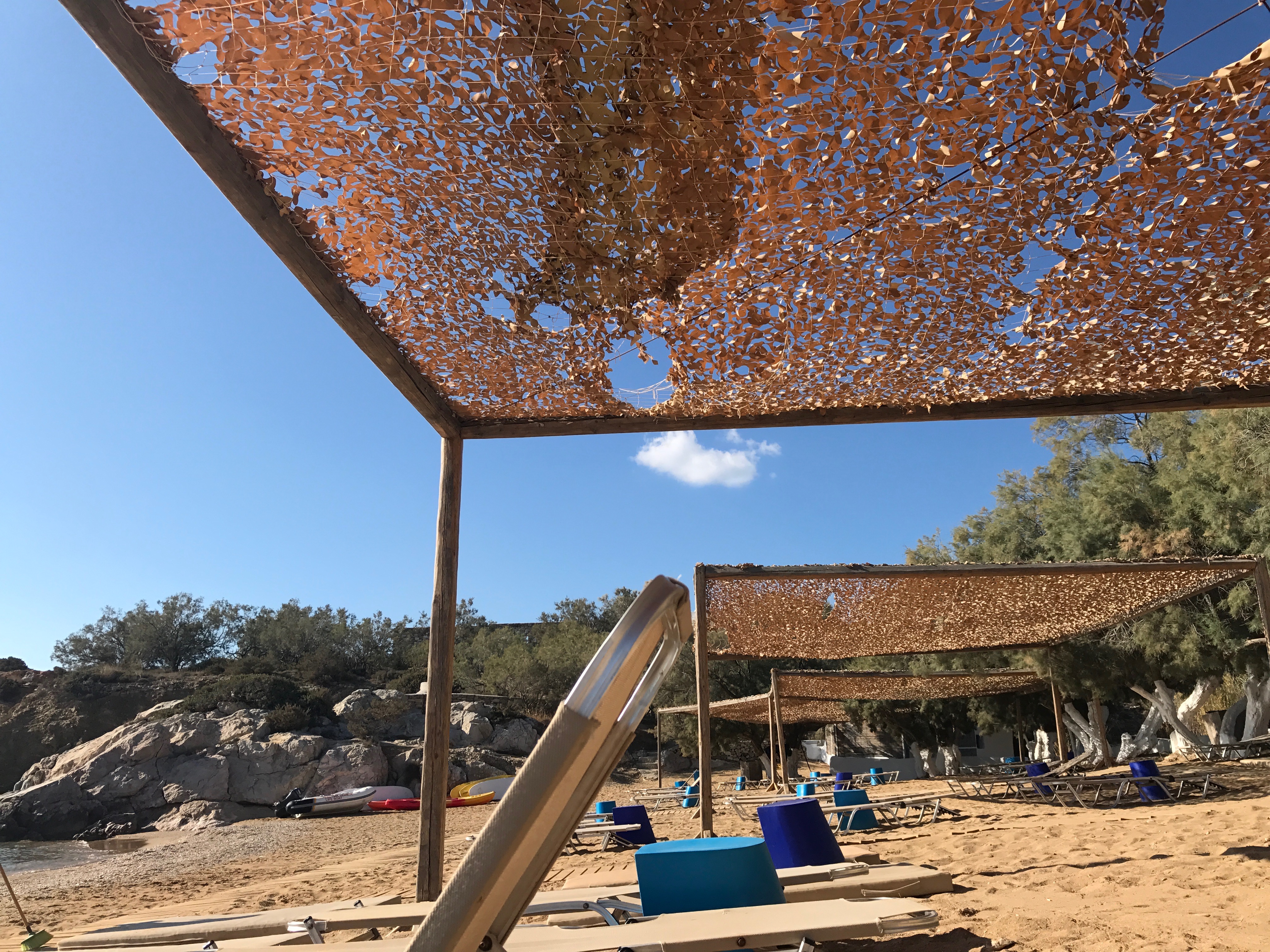 Beach House Antiparos View from the sunbeds, I loved the material of the shade.