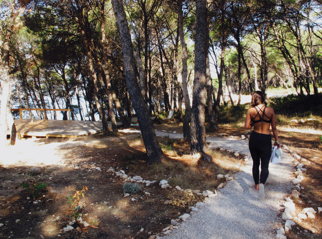 Obonjan The yoga program is solid, from sunrise to sunset. This is one of the platforms in the pine forest.  