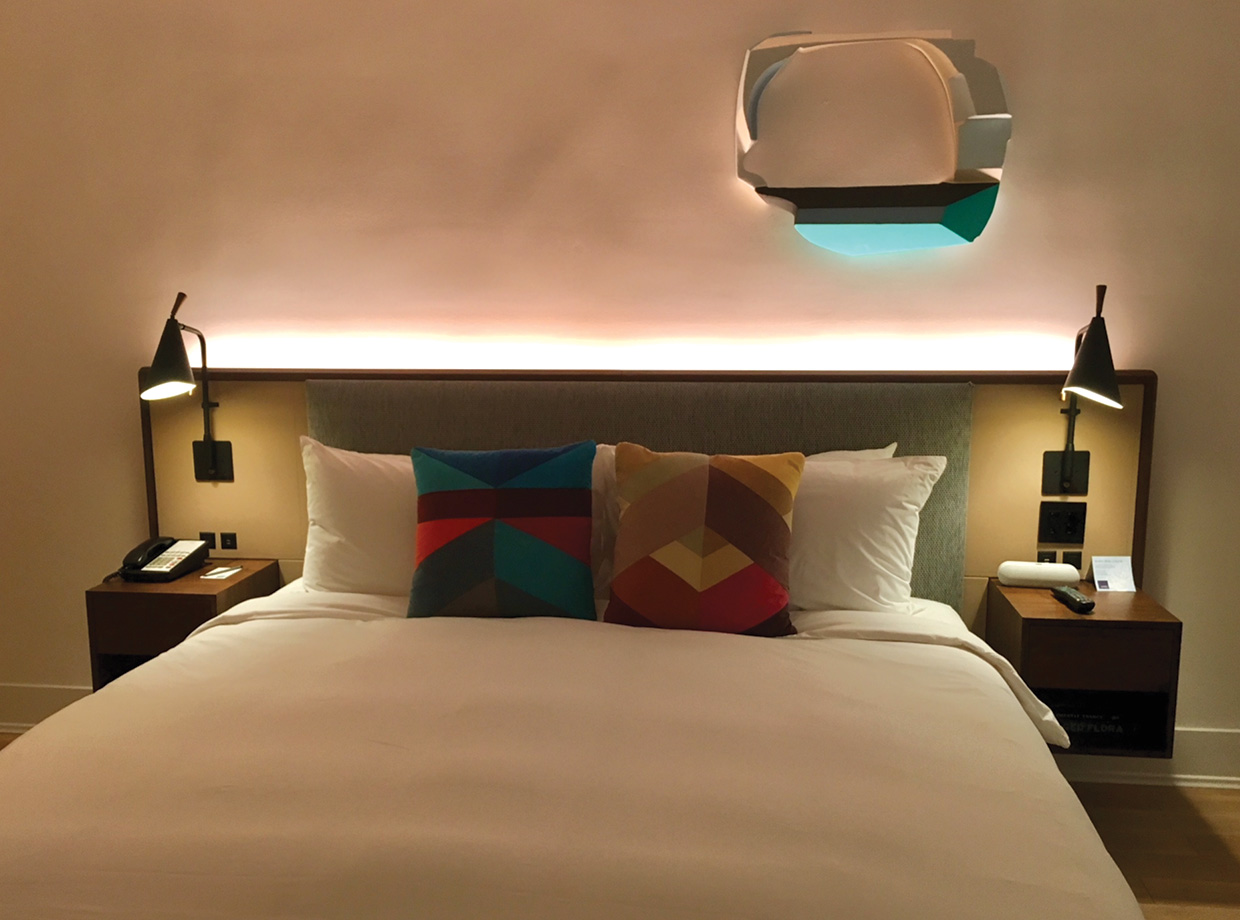 The James Nomad Very well executed headboard and dreamy bed. Floating nightstands for the win.