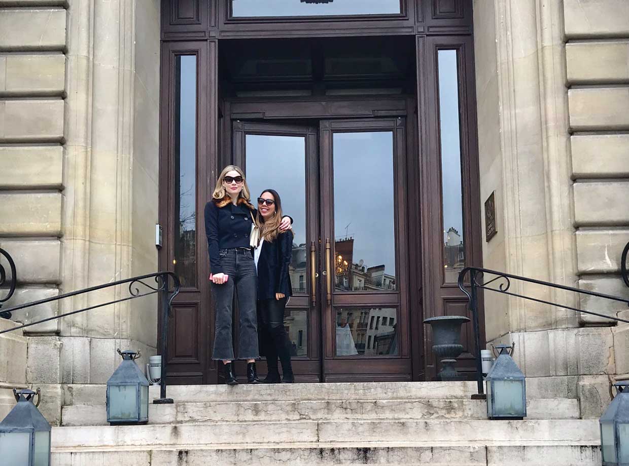 The Saint James Paris My travel pals, Amanda Shine (left) and Billur Kazaz (right) in front of the main entrance.