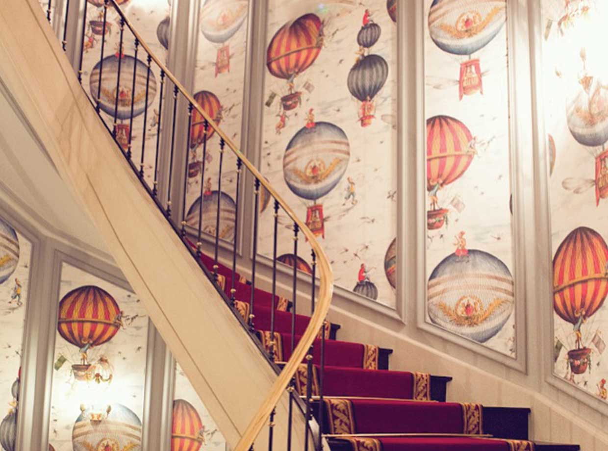 The Saint James Paris The stunning wallpaper that lines the staircase.