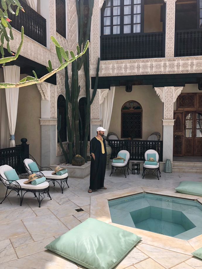 La Sultana Marrakech As always, a casual kaftan for a (not so) casual courtyard.