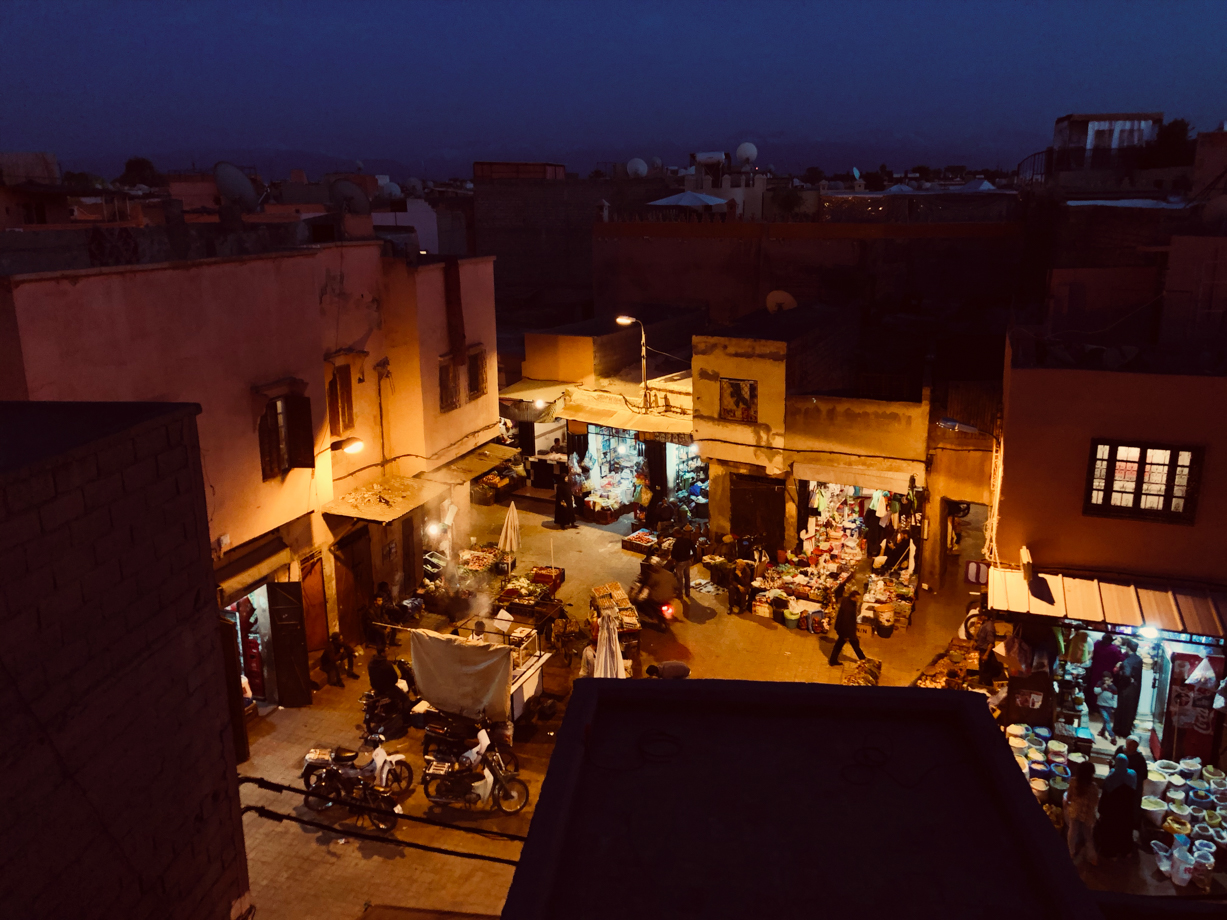 La Sultana Marrakech View onto the streets of the medina from the rooftop.