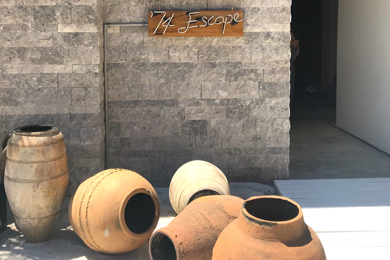 The Bodrum EDITION The first pop-up store of ‘74 Escape, a creative collective of travelers brought together by the refined eye of Demet Muftuoglu Eseli, houses compelling offbeat artwork, menswear by Umit Benan, and colorful beach essentials by Robert Rabensteiner. 