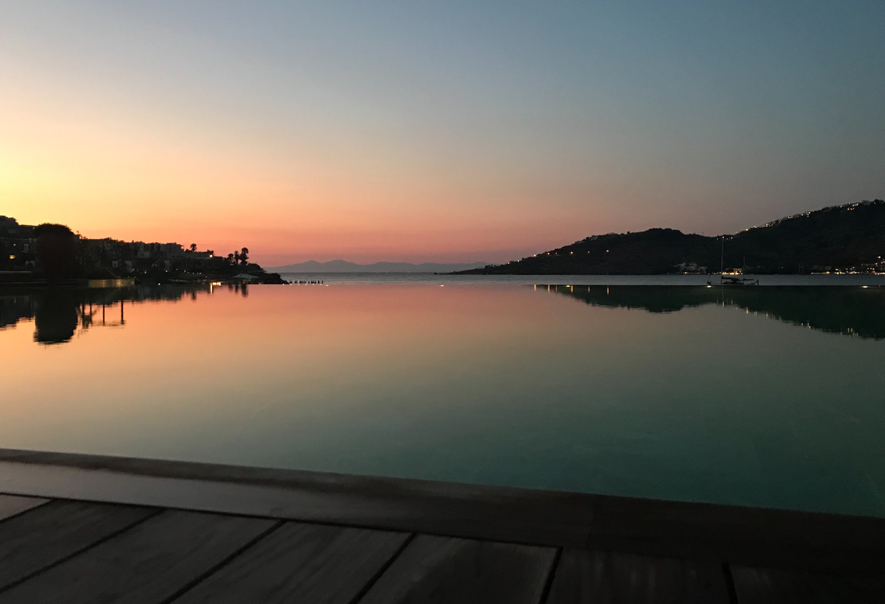 The Bodrum EDITION Sunset by the infinity pool. 