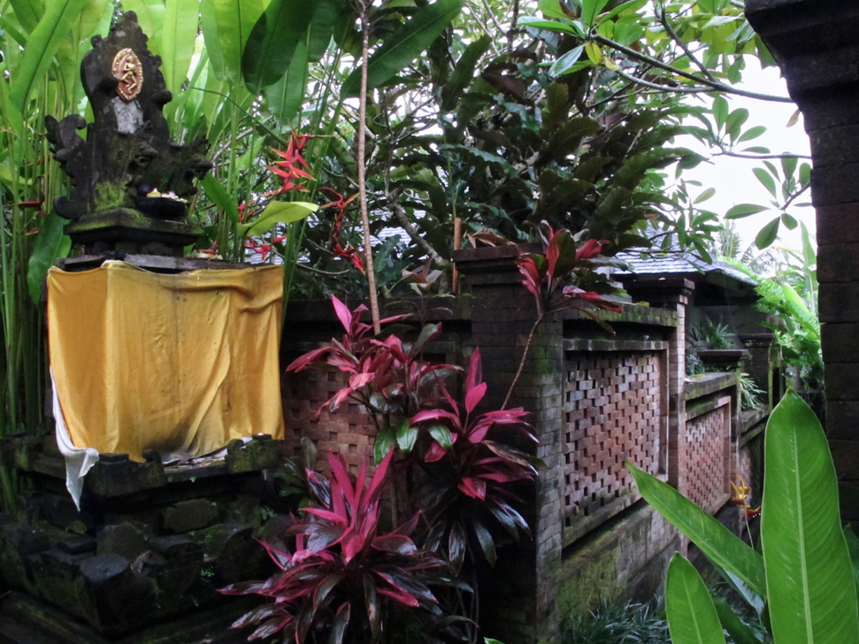 Como Uma Ubud This gorgeous overgrown pathway lead to my villa. Hindu religion moves me so much that this mini temple outside my room made me feel very safe. 