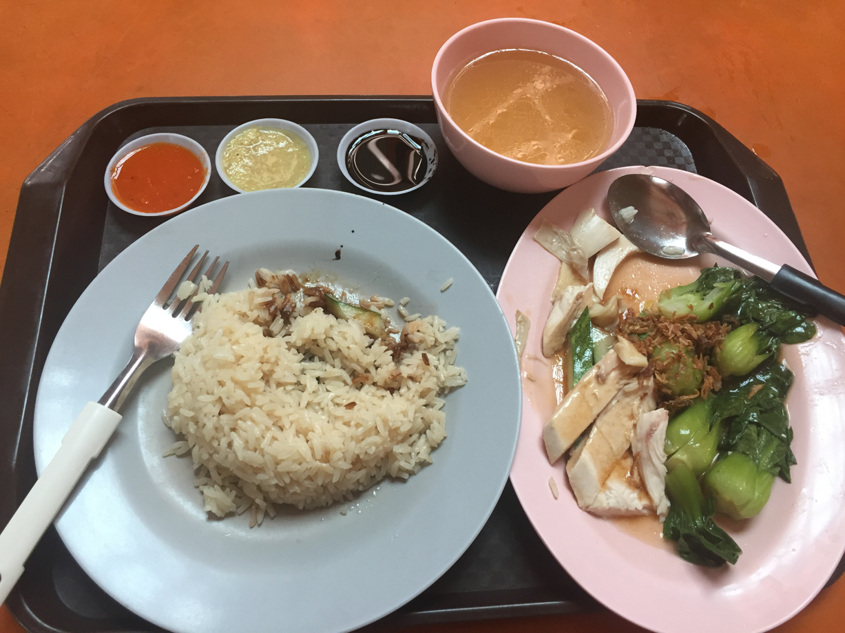 The Scarlet Famous Maxwell Street eatery Hainanese chicken rice. Those dipping sauces!
