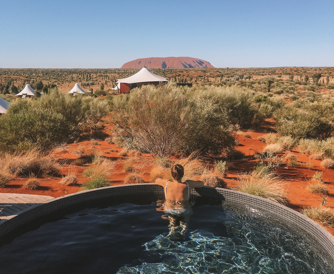 Longitude 131 The Dune Top Plunge Pool over looking the rust-red desert and Australia’s most well known natural icon, Uluru.