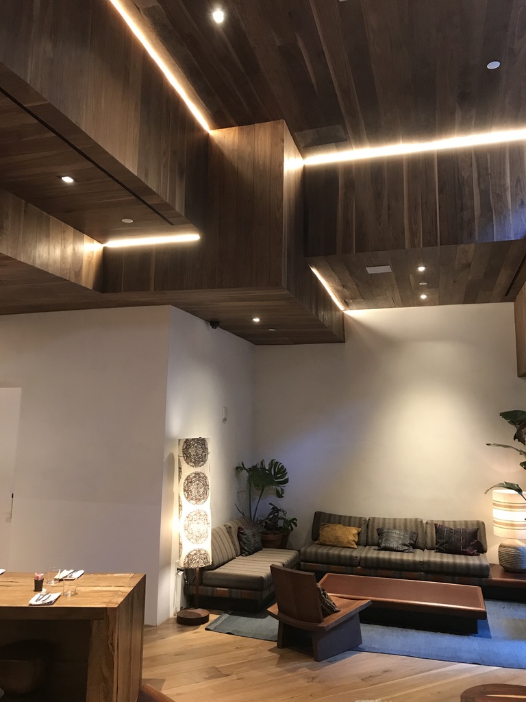MADE Hotel Wood is everywhere at MADE (much of it is reclaimed walnut). Just look at this ceiling, it’s angles and edges, and the lighting! 