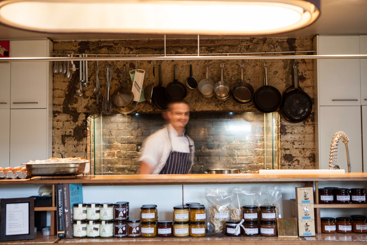 The Islington Hotel Chef in the open kitchen cooking breakfast, dinner, cakes and a delicious selection of jams. Much of his produce comes from the veggie garden and fruit trees on the property. Take home a jar of the lemon butter. 