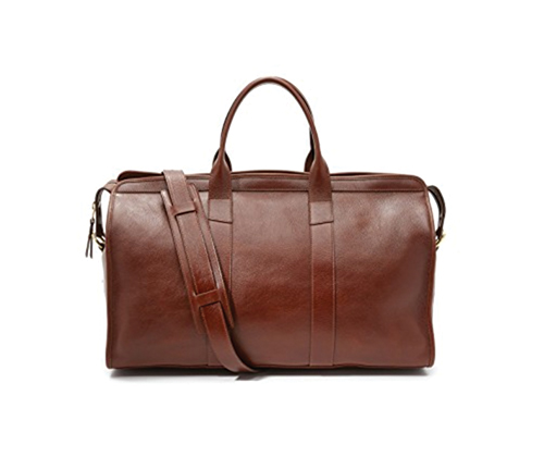 A leather weekender bag