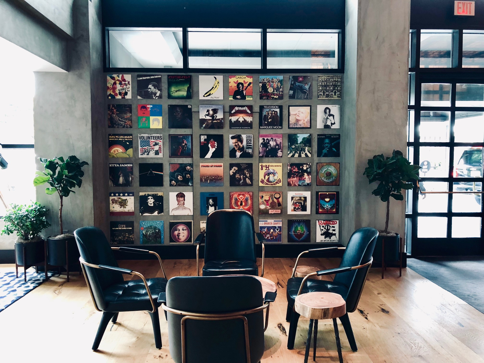 Hotel Kabuki A wall of record covers reverberates the vibe of the music-infused property.