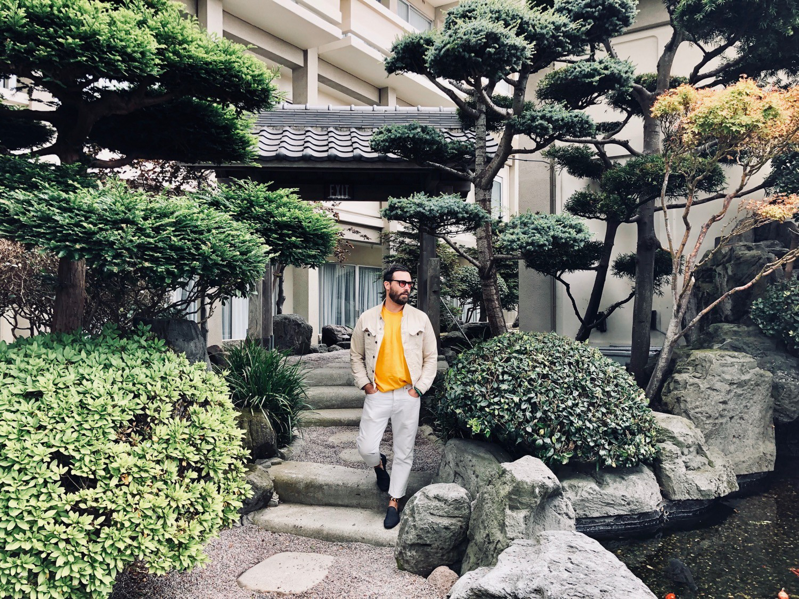 Hotel Kabuki In the Zen Japanese garden, watching koi and wishing we didn't have to leave.