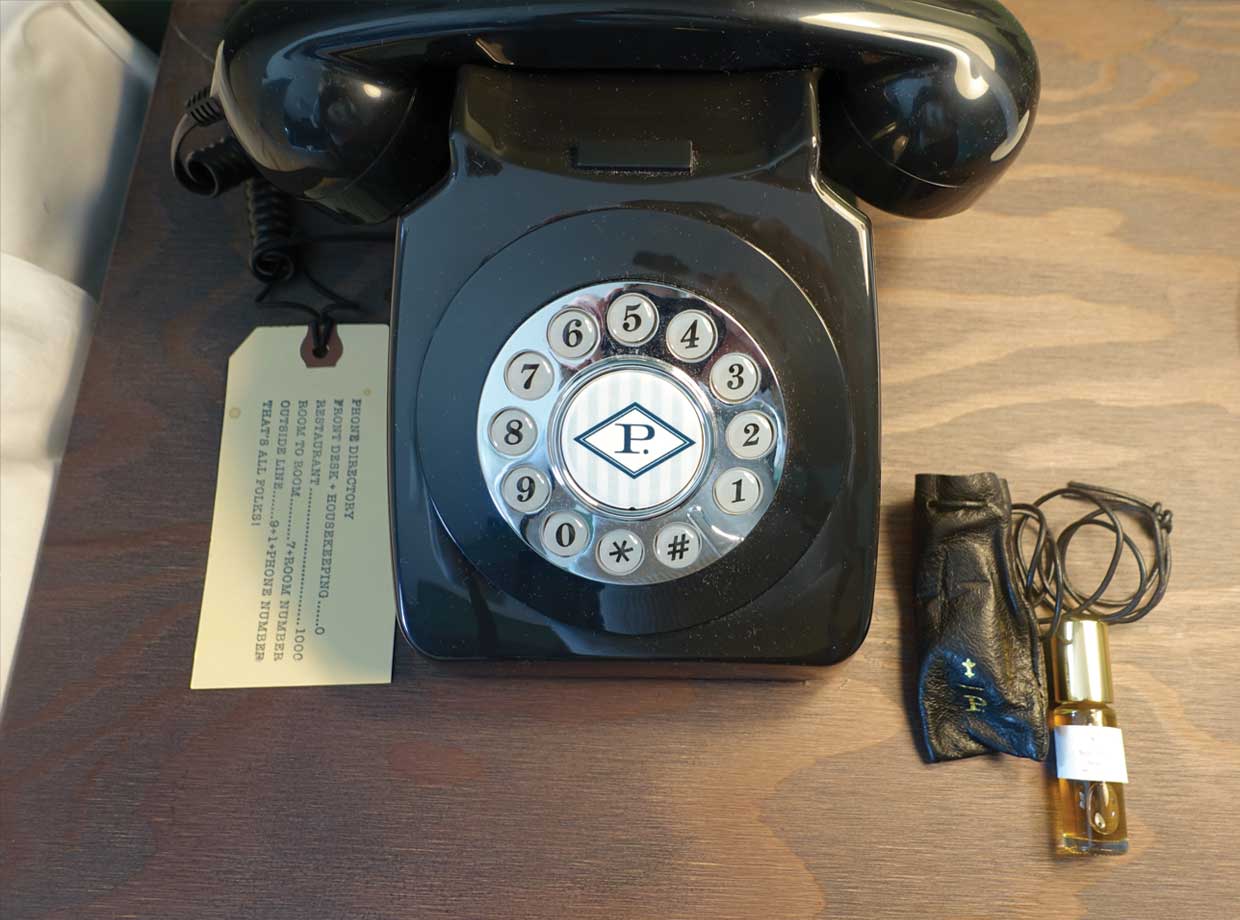 Palihotel Seattle Loving the lo-fi phone and Pali's branded scent in a custom leather pouch...a clever take-home touch.