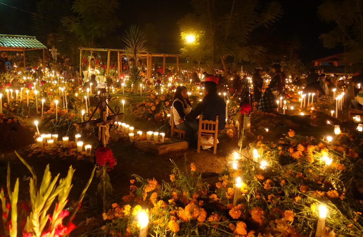 Pink Hotel The Day of the Dead, or Dia de los Muertos in Spanish, is said to be Mexico’s most important celebration. In Oaxaca, all generations come together to pay respect to the dead and commemorate life. People build altars, gather in the streets, paint their faces, and go to the cemeteries to spend the night telling fun stories of those who passed, listening to music and sipping mezcal until sunrise. 
