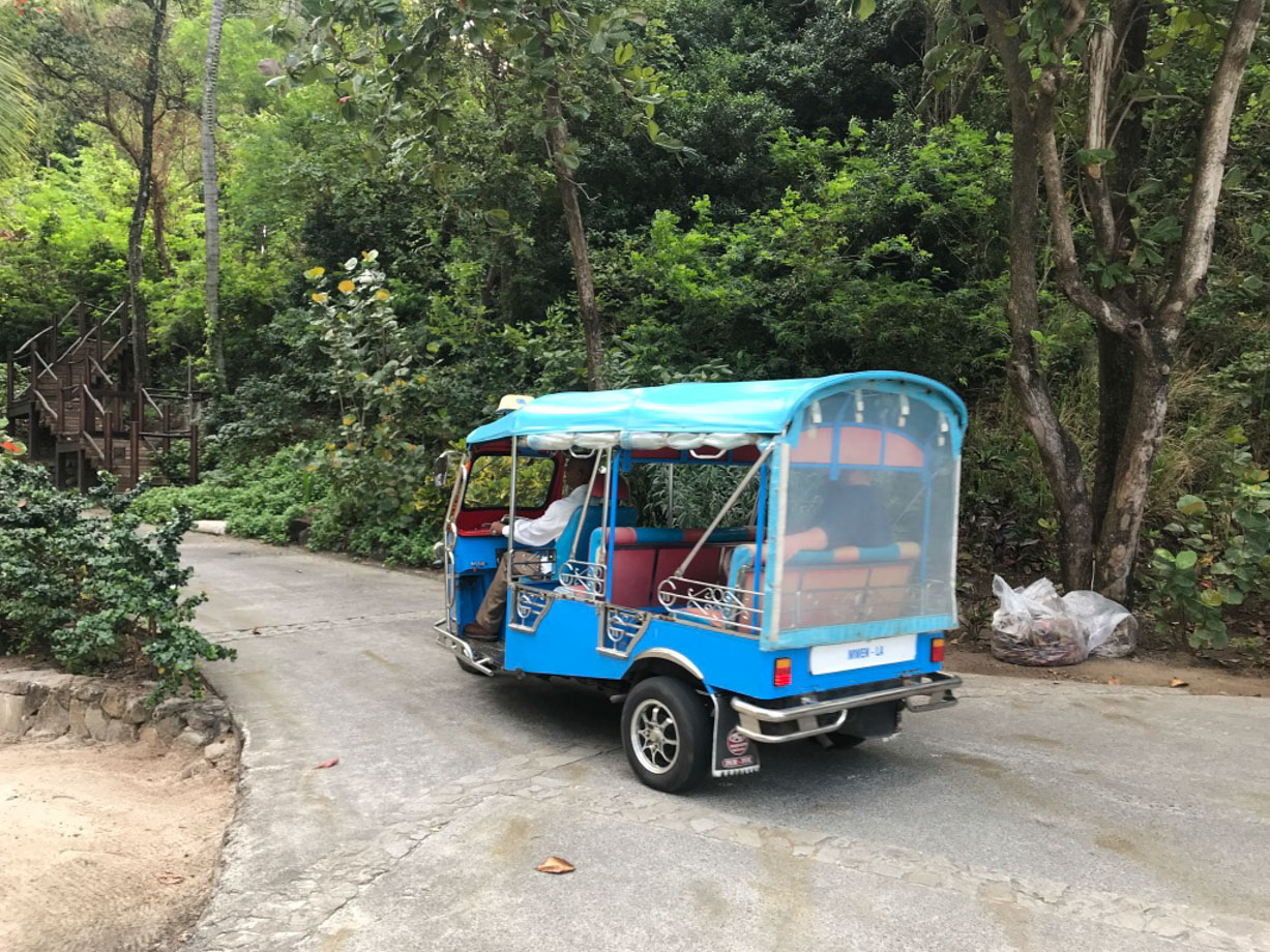 Viceroy Sugar Beach Wait for me! Ben heads off in one of the many tuk tuks at the property