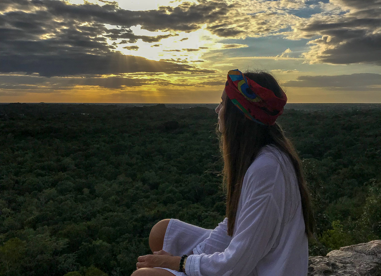 Casa Pueblo Tulum Sunset over the jungle atop Ixmoja, the 138 feet pyramid that is the center of the ancient town. 