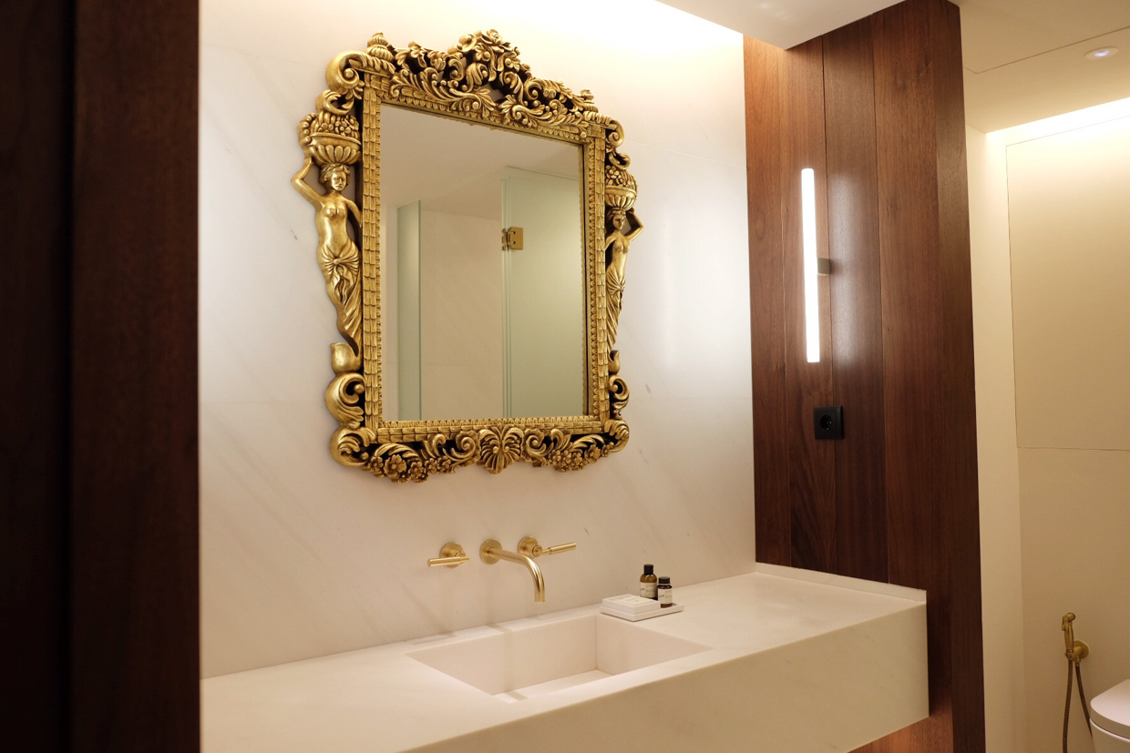 The Barcelona EDITION The bathrooms are the perfect combination of baroque and minimalism; gold painted wood and marble. Welcome to next level elegance.