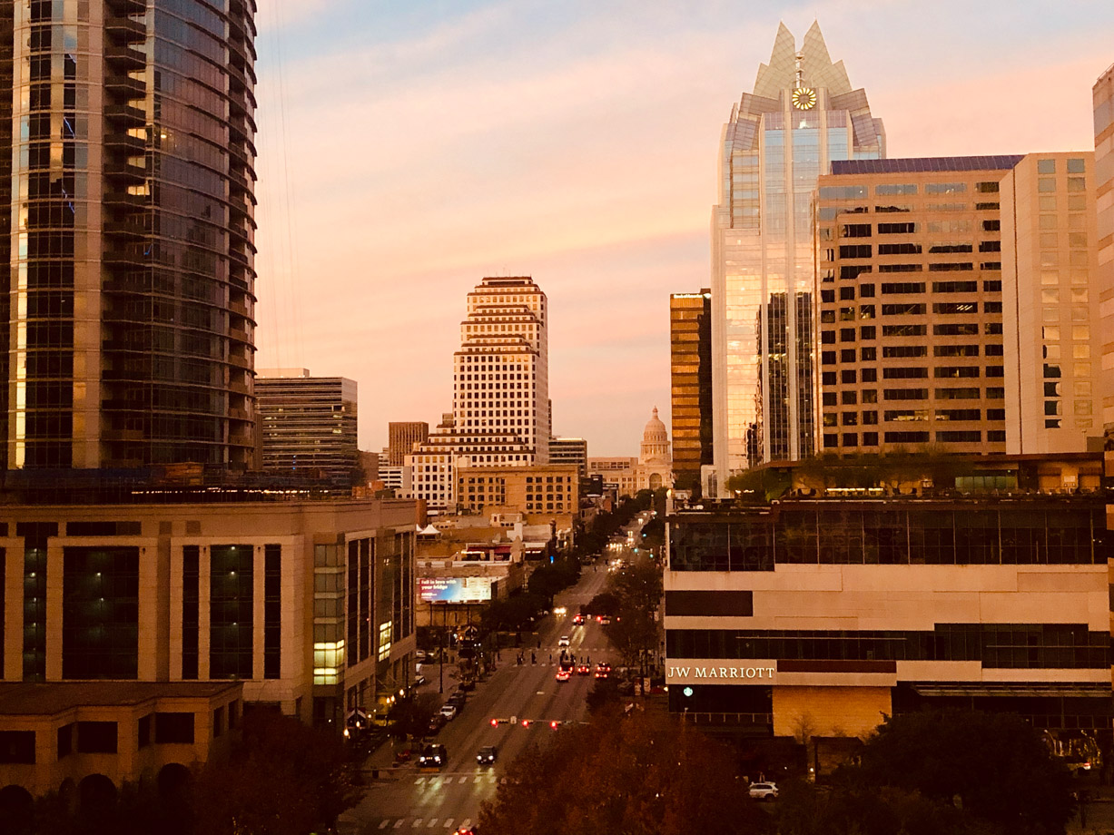 The LINE Austin Golden hour over the state capitol building, as seen from our room.