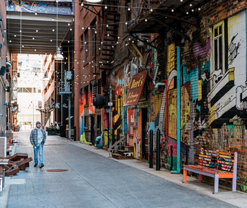 The Belt is an alley, lined with art on its walls, widely visited for its nightlife offerings. You’ll find plenty of bars and dining options on this strip, as well as a crowd of Detroiters!