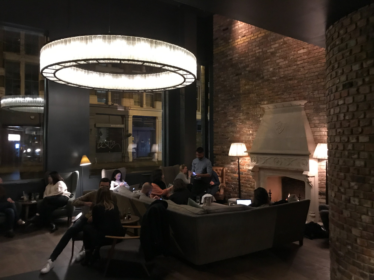 The Hoxton Shoreditch Cosy fireplace vibes in the lobby (there’s a bar and sound system too).  