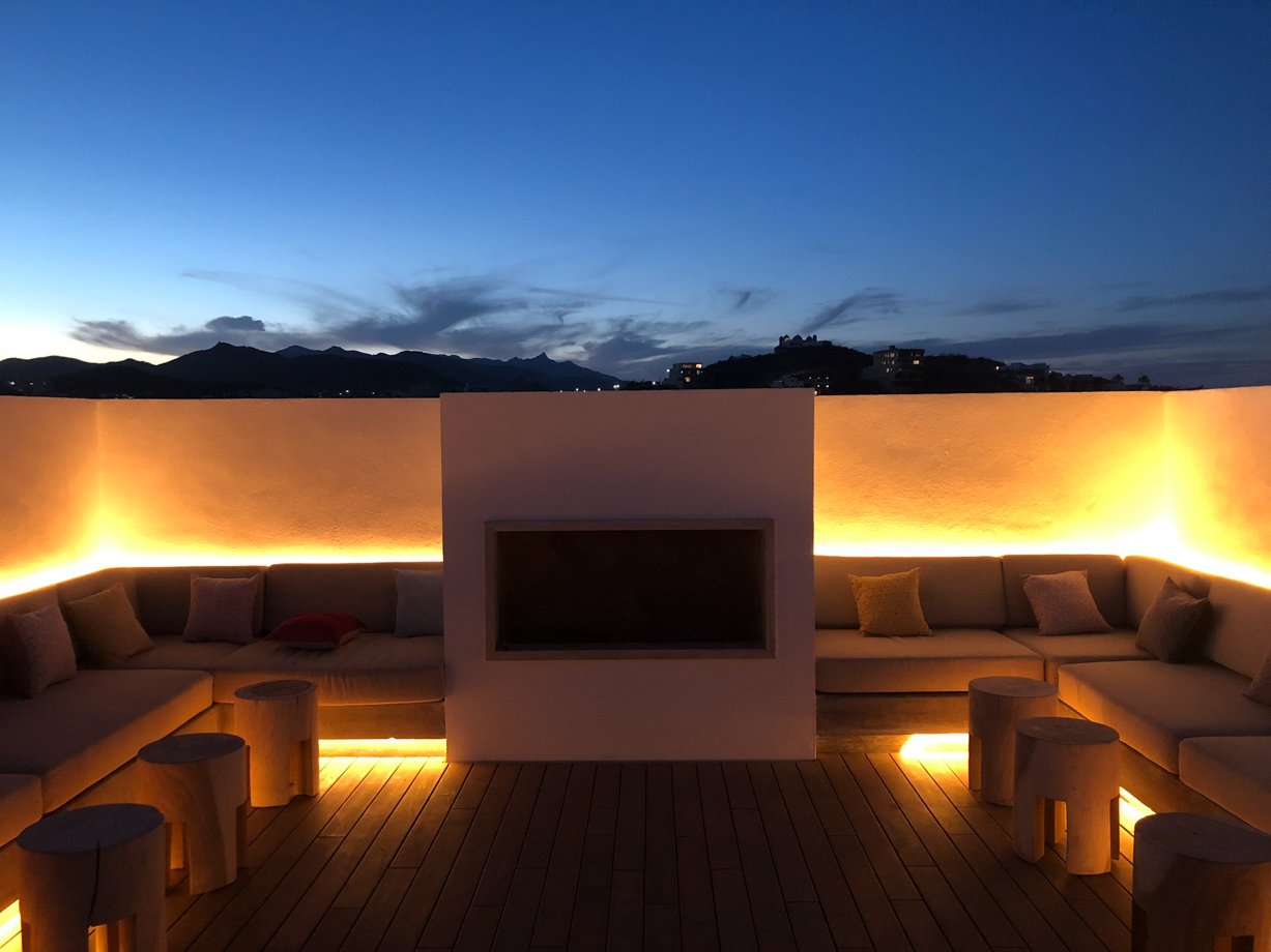 Viceroy Los Cabos Cielomar rooftop restaurant and bar at sunset is big sky bliss.