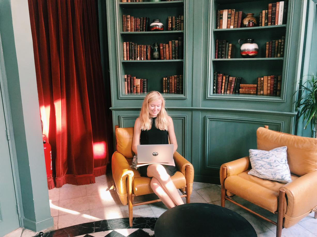 The Hoxton Paris Catching up on emails – there are tons of spaces to get work done if you don’t feel like sitting in your room, and the WiFi is fast and free. 