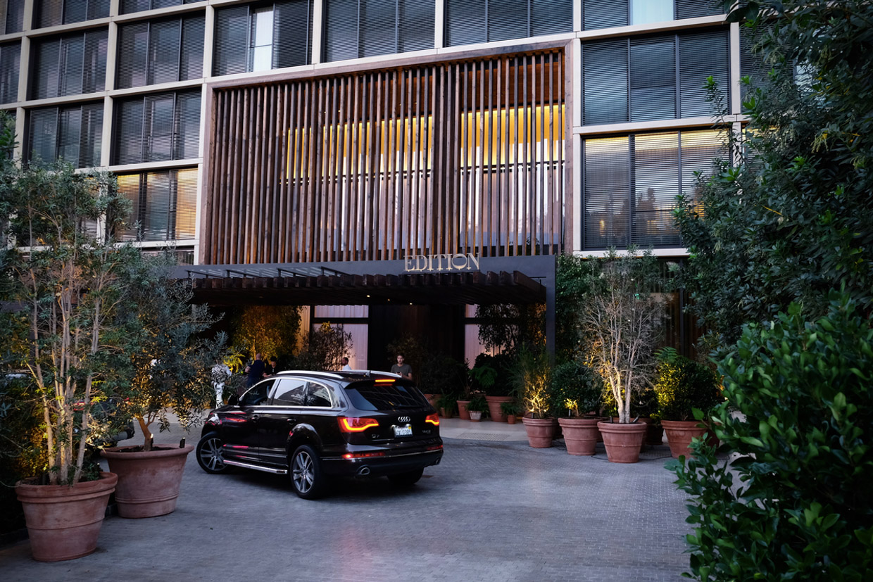 West Hollywood Edition Chic entrance and the genius house car, taking guests to any location up to 2 miles. No license, no worries. I think this hotel is made for me