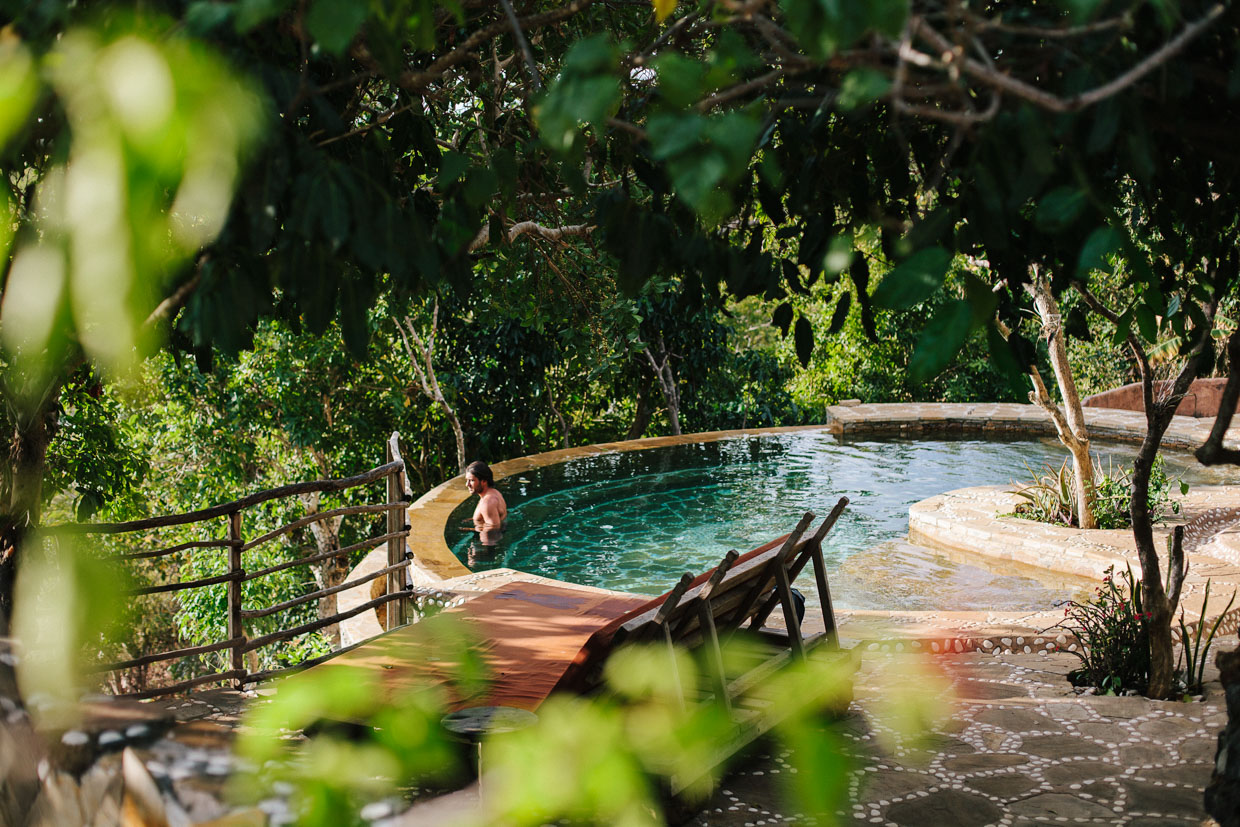 Utopia Solar heated infinity pool overlooking the dry landscape all the way to the ocean. 