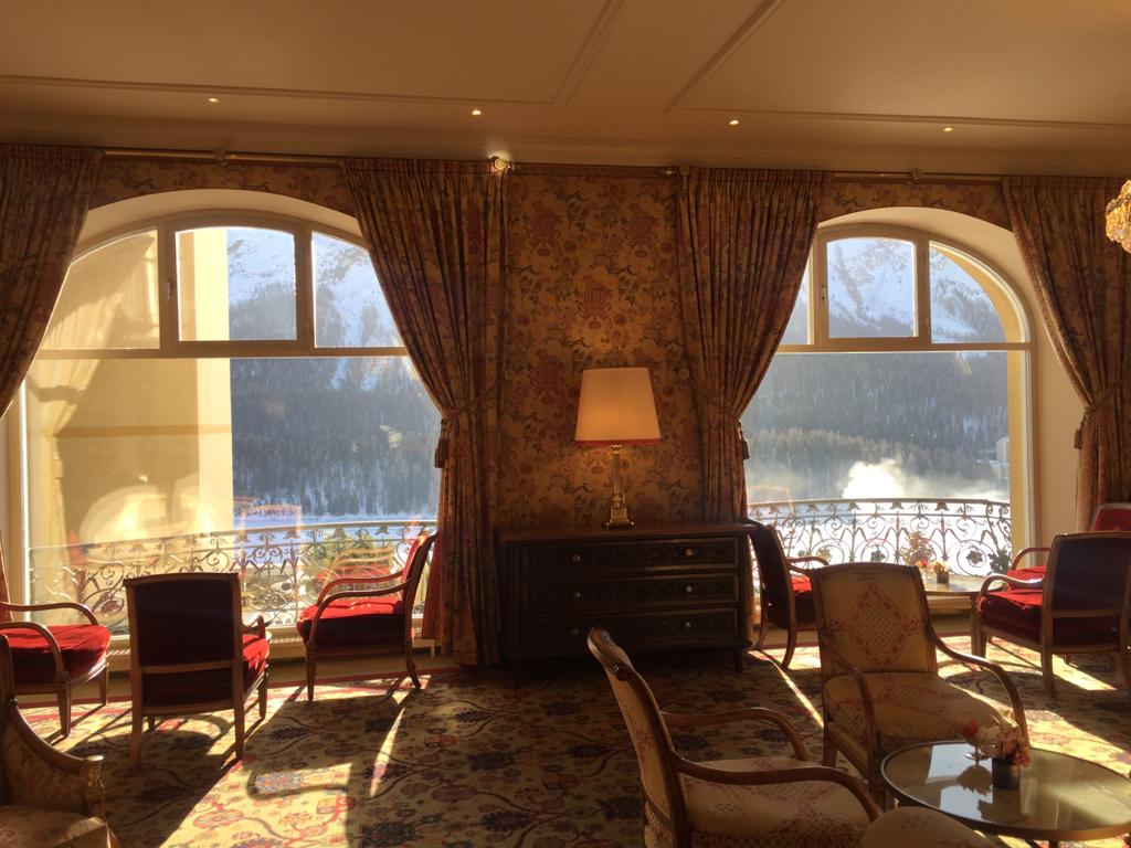 Kulm Hotel St. Moritz The sunny lobby with magnificant views