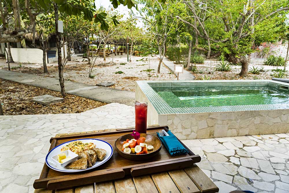 Blue Apple Beach Most bungalows have a private plunge pool, so get your breakfast delivered to the room