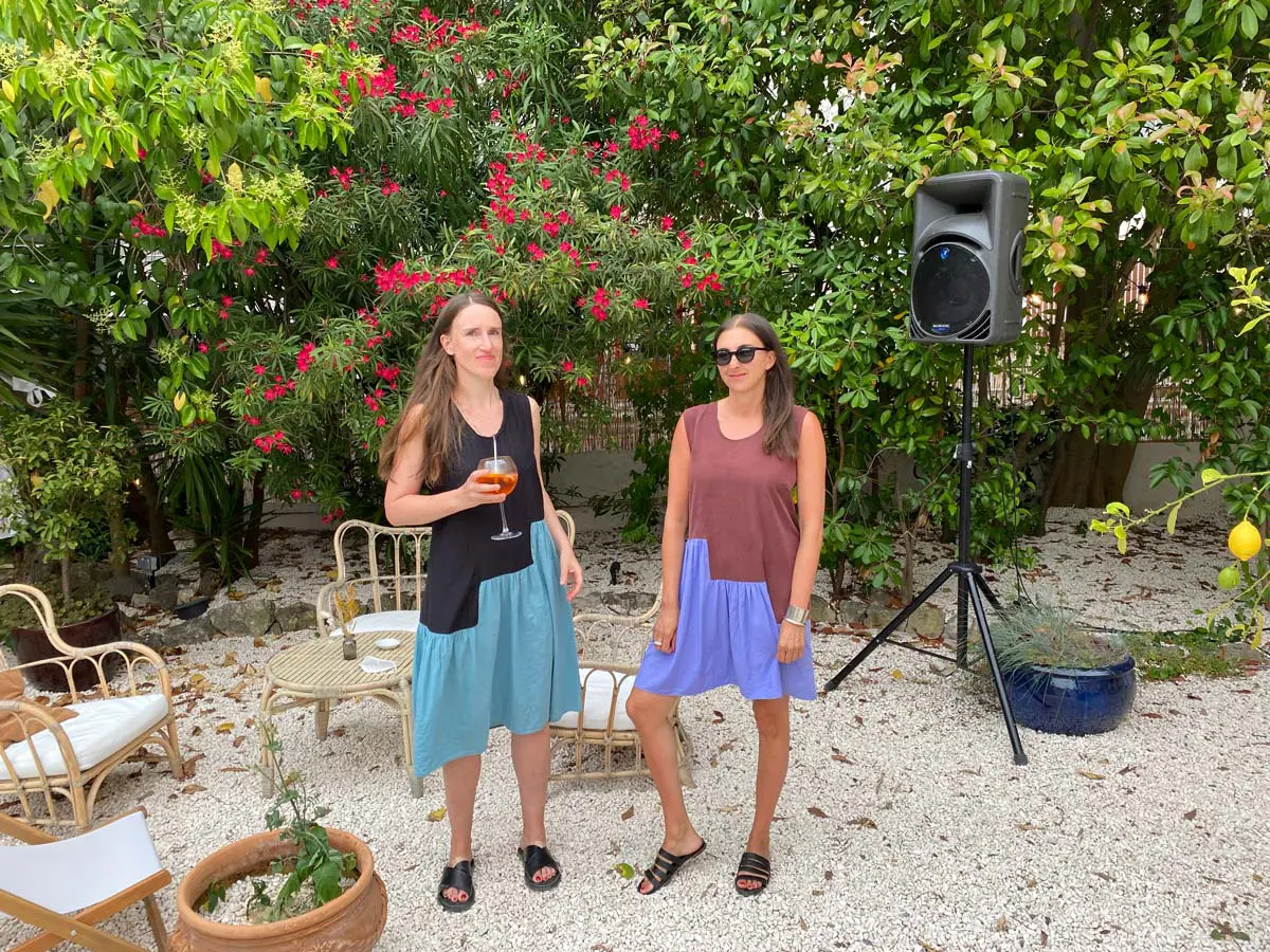 Hotel Le Sud Just two girls wearing matching dresses in paradise — designed by Daphne! (left)