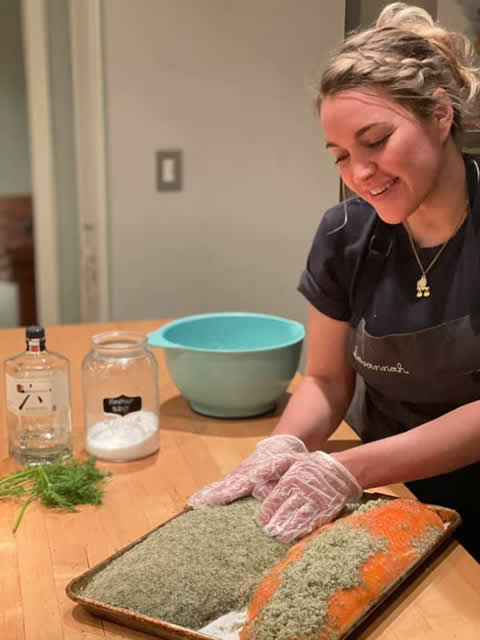 Savannah prepping some Gravlax 