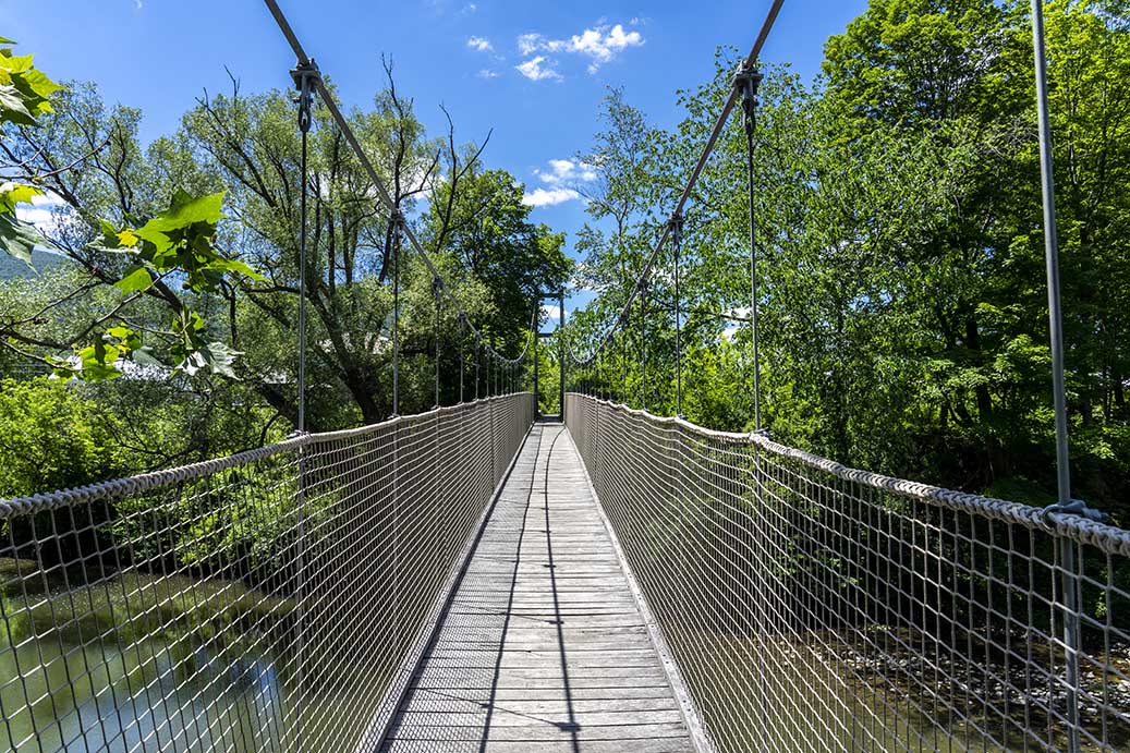 TOURISTS Walk their own suspended bridge over a creek. Who has that!?