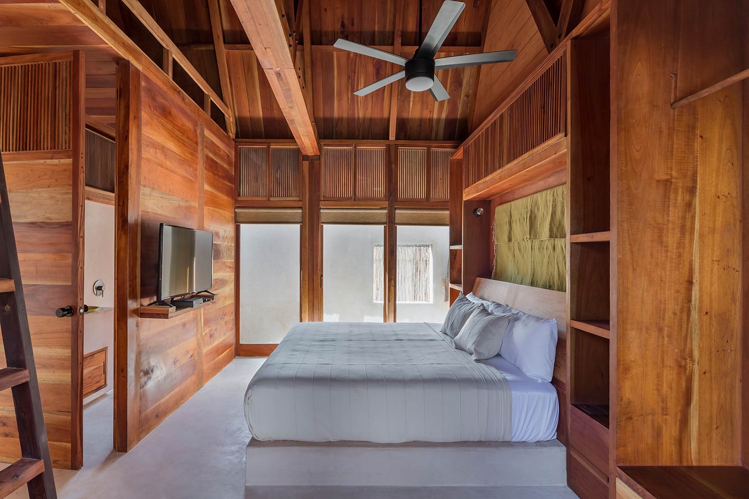A look inside a wood-covered suite
