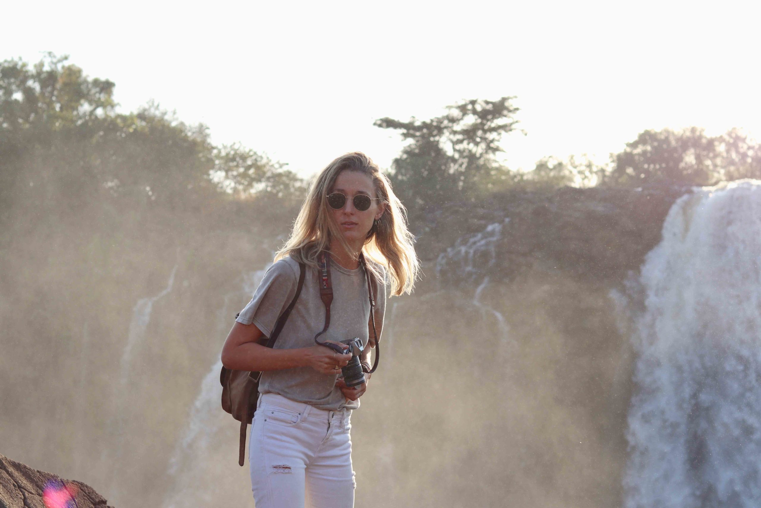 Nina Karnikowski at work Ethiopia waterfall by Peter Windrim