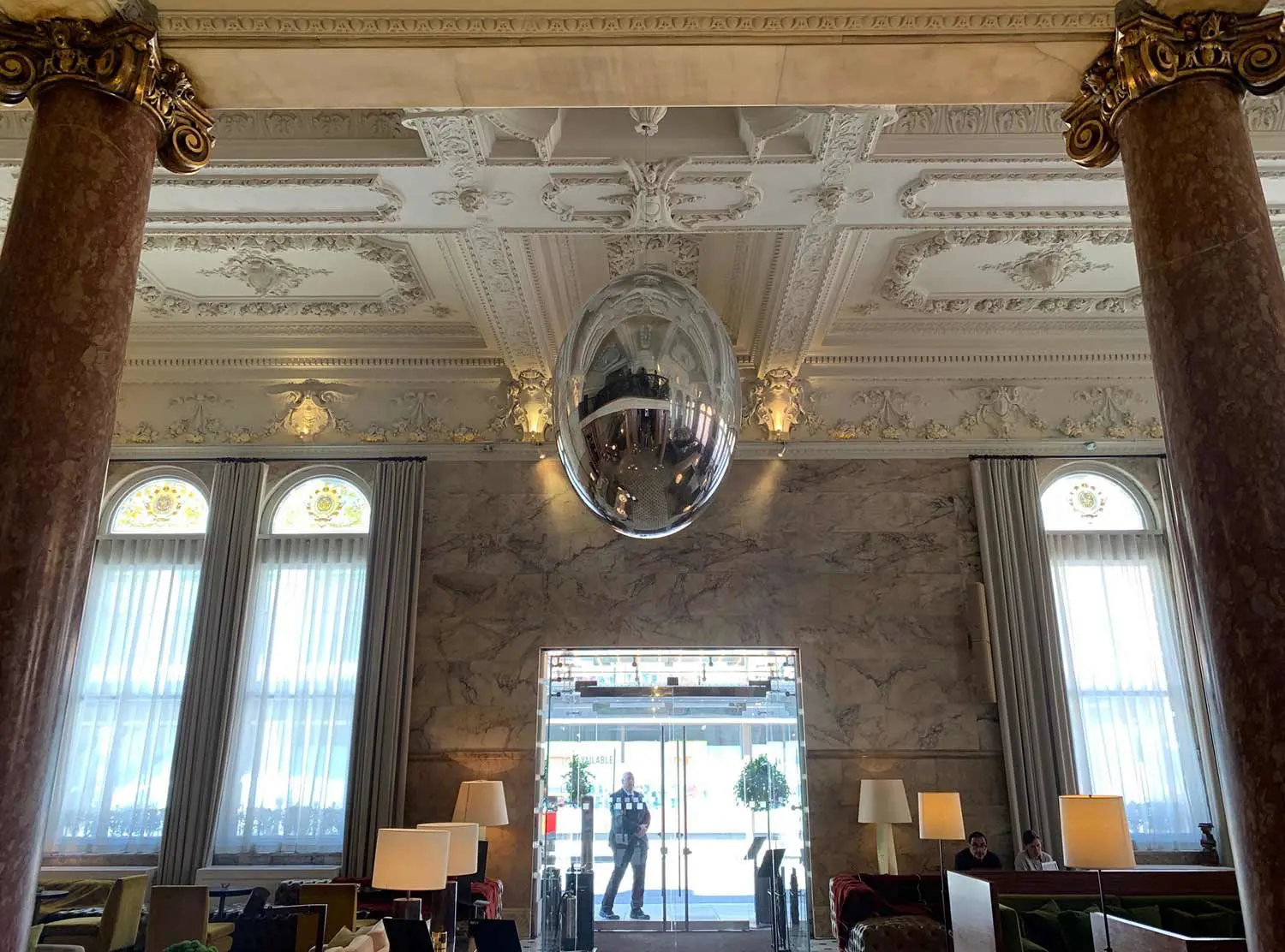 The London EDITION The hotel lobby bar — check out that egg lightshade