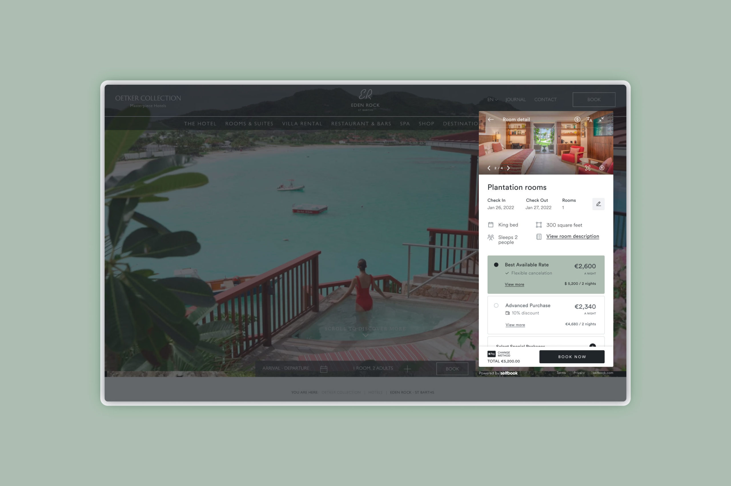 With one line of code, hotels can integrate Selfbook's transaction engine into their websites