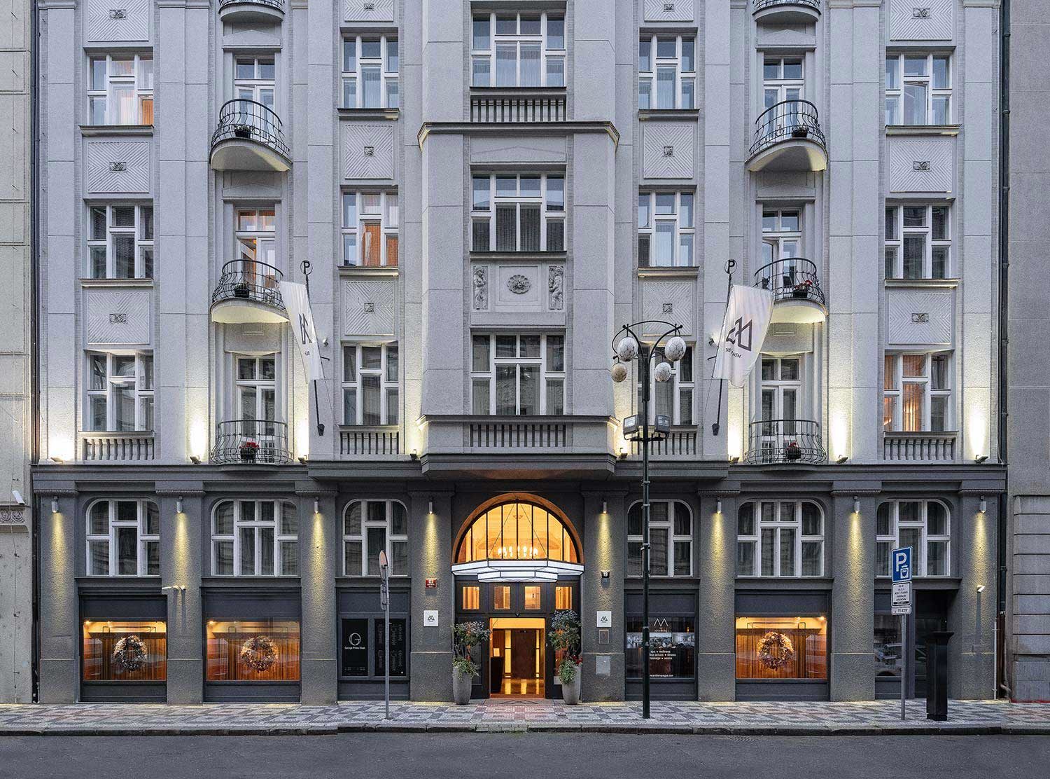 The Emblem Prague A beautifully renovated exterior nestled on a quiet street in the heart of the city center