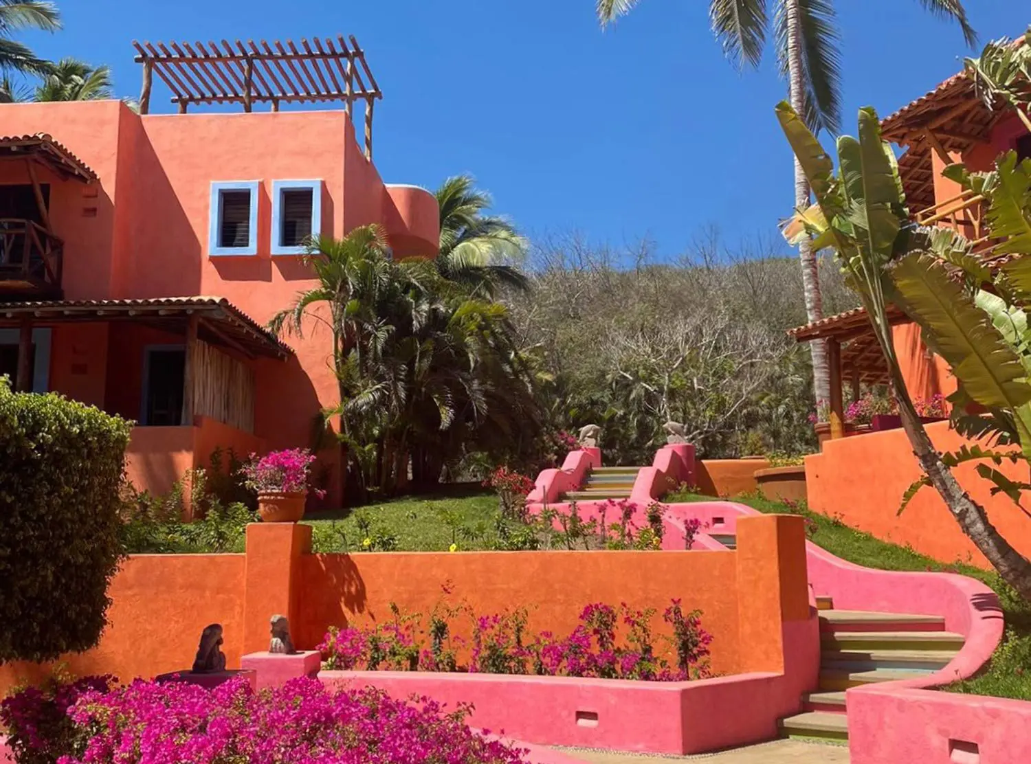 Las Alamandas The stairway leading to our rooms from the plaza