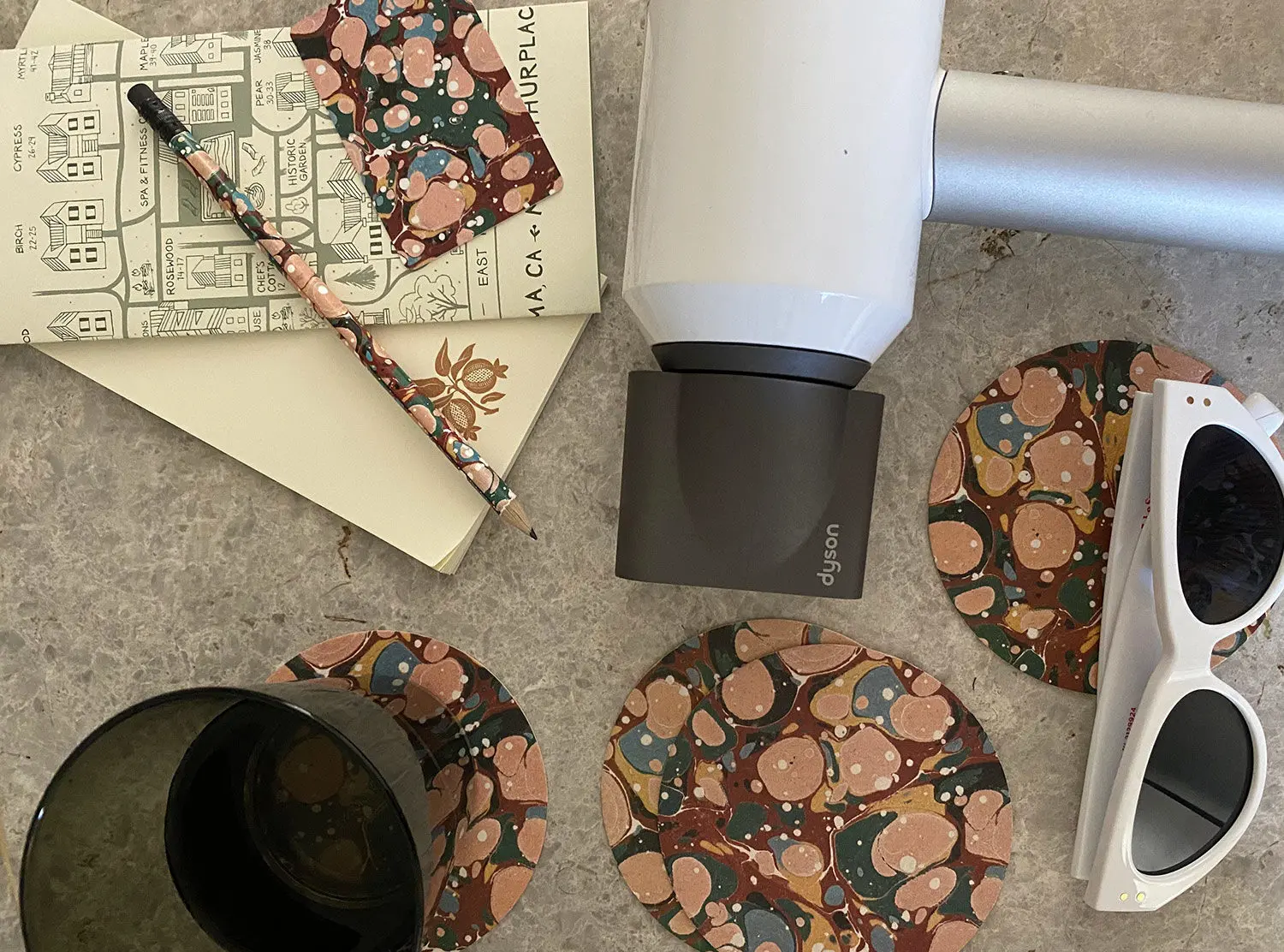 MacArthur Place I love the marble motif the hotel has throughout its property and even integrated into the smaller decorative accents like these coasters and pencils