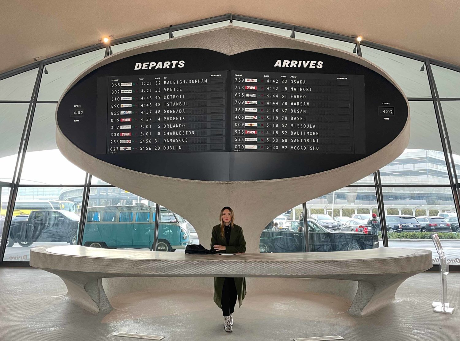 TWA Hotel The flapping of the old-school timetable is so nostalgic and pretty cool