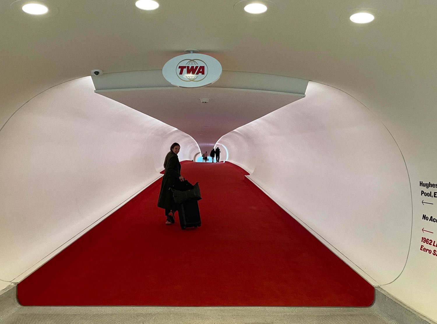 TWA Hotel Red carpet and retro futuristic lines everywhere