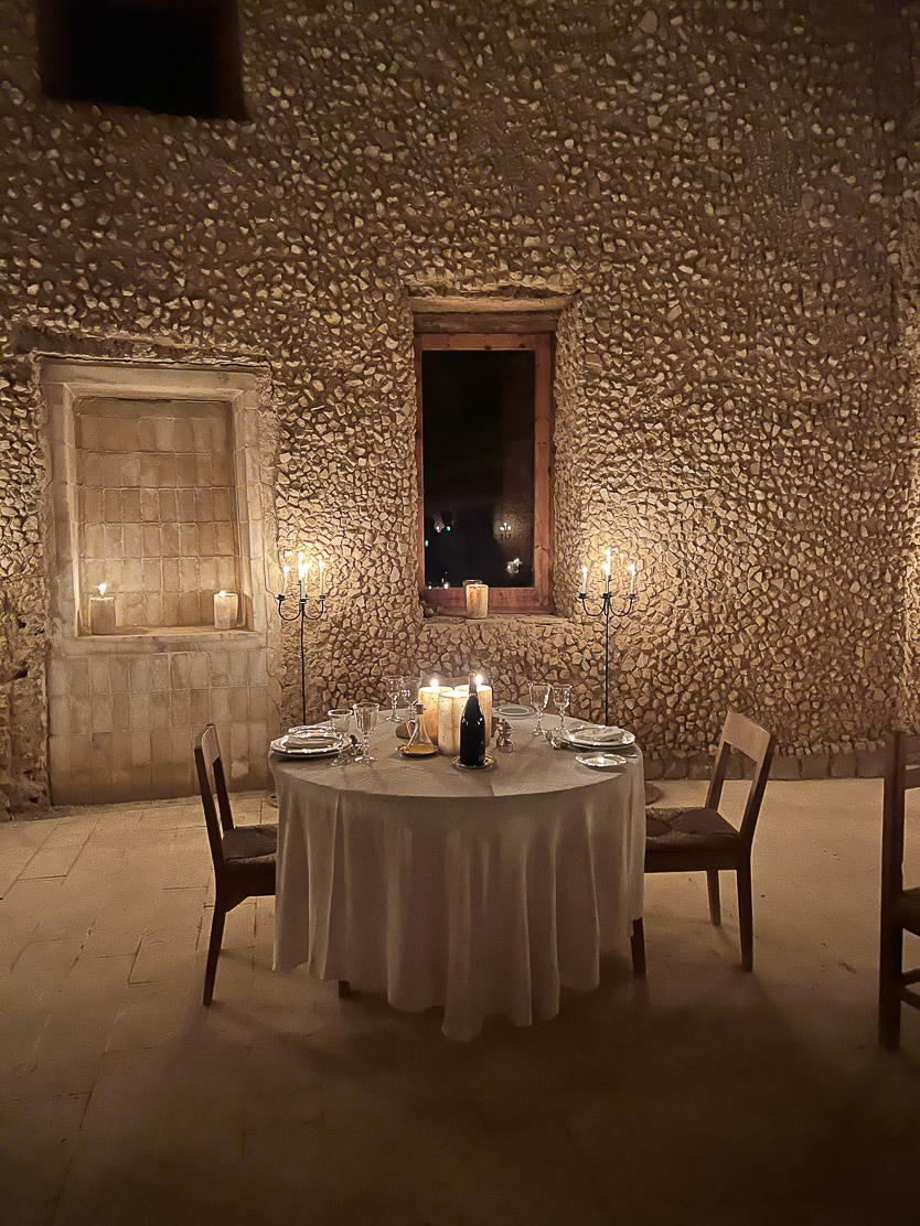 Adrere Amellal Eco-Lodge Candlelit tables — everything is made from salt 