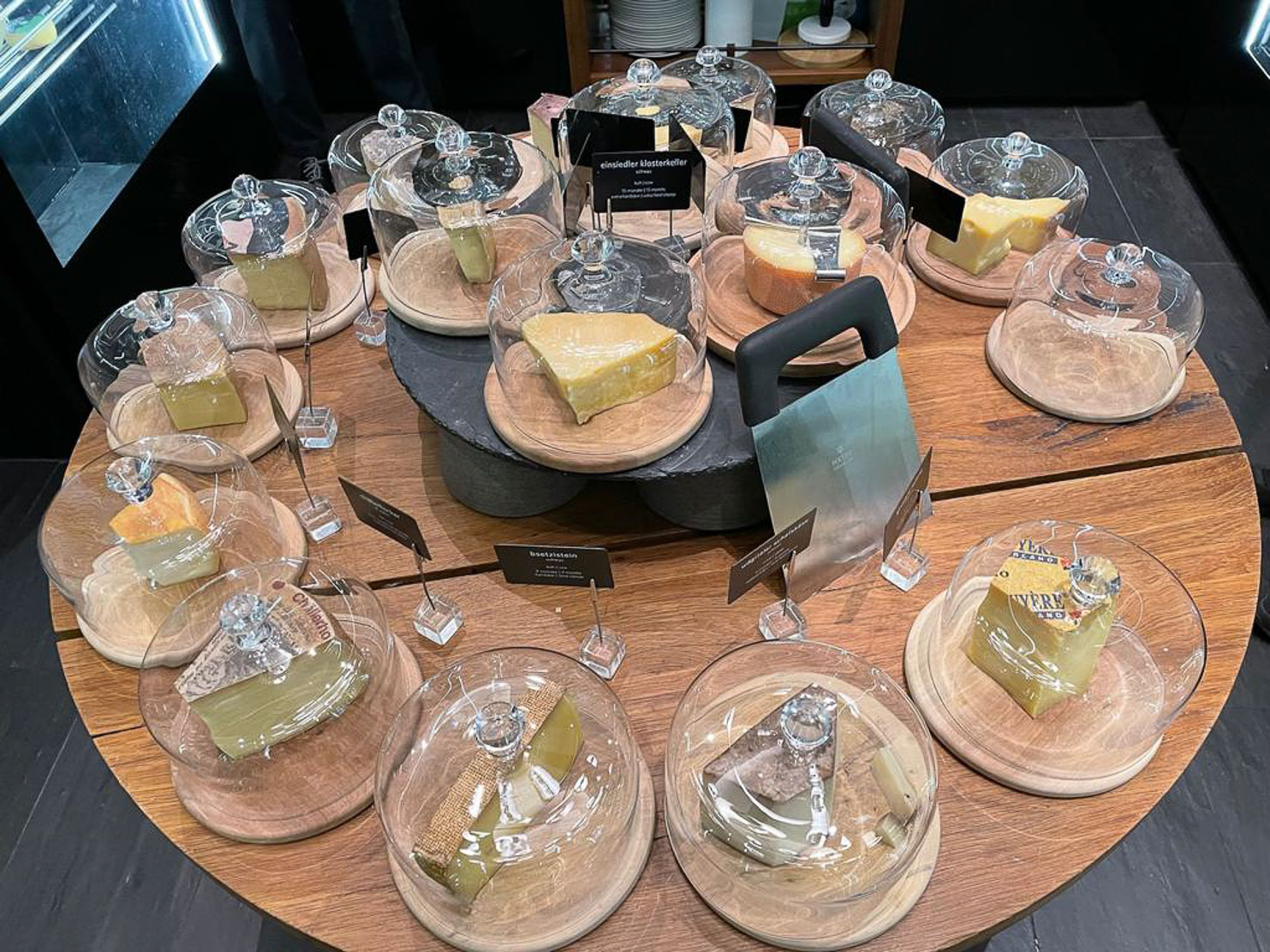 The Chedi Andermatt Daily assortment of delicious Swiss cheeses displayed at breakfast